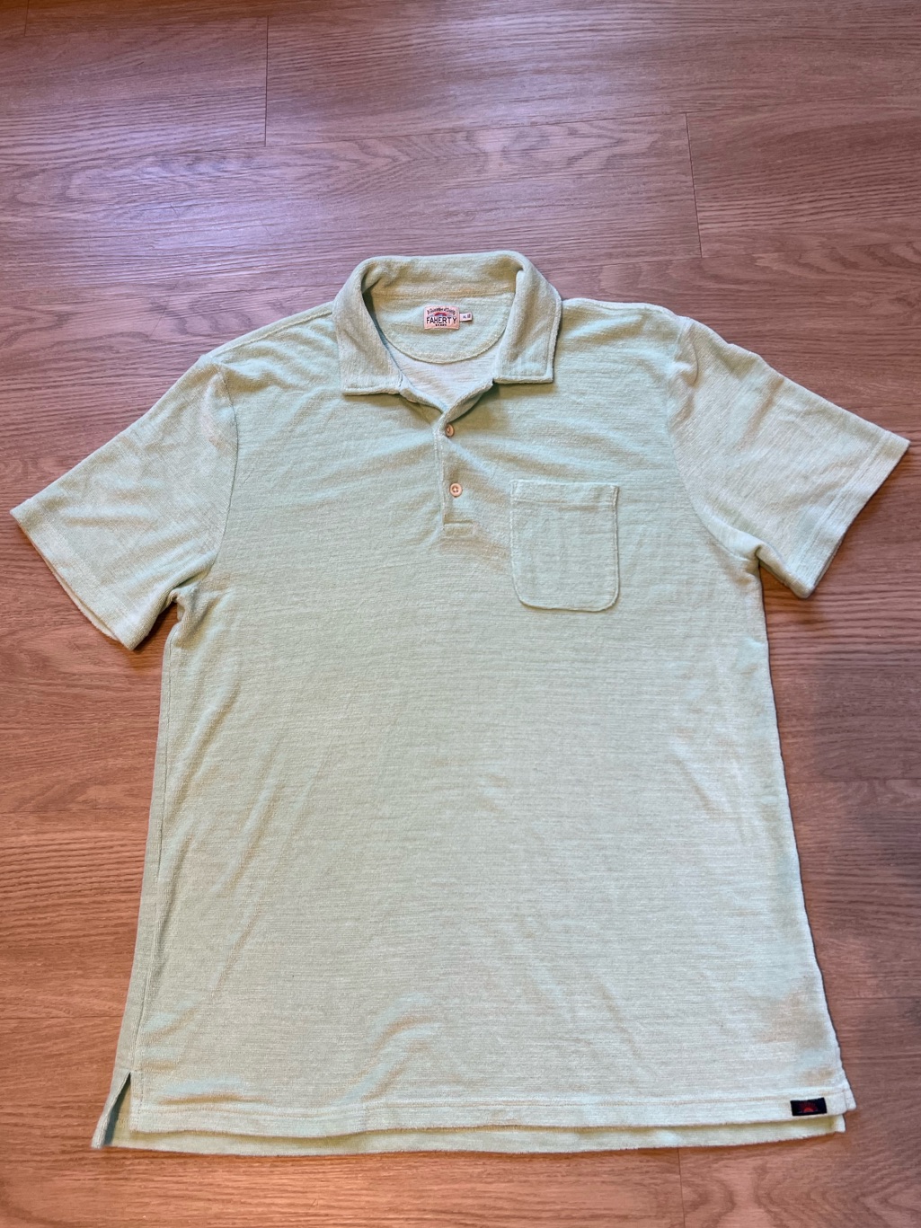 Faherty Men’s Xl Cabana Terry Towel Shirt Polo Seafoam Green Soft Vacation Beach